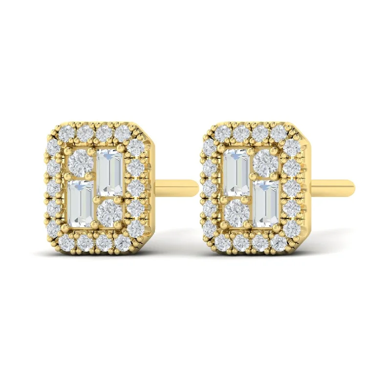 Hoop earrings with intricate designs for a unique and artistic appearance-Diamond Halo Studs in 14K Yellow Gold