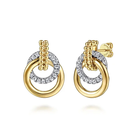 Best hoop earrings with geometric hexagon shapes for a modern, angular look-Diamond Interlocking Circle Earrings in 14K Two Tone Gold