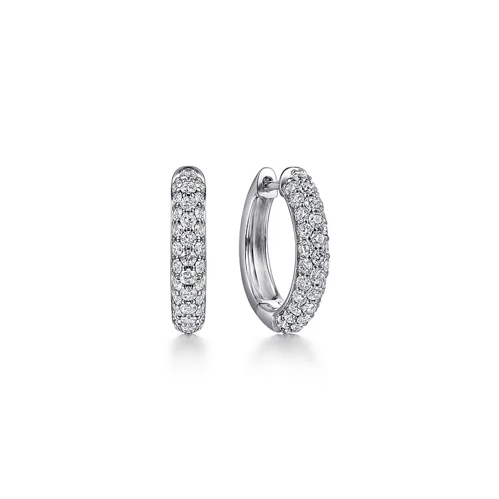 Best hoop earrings with gemstone accents for a colorful and elegant appearance-Diamond Pave Huggie Earrings in 14K White Gold