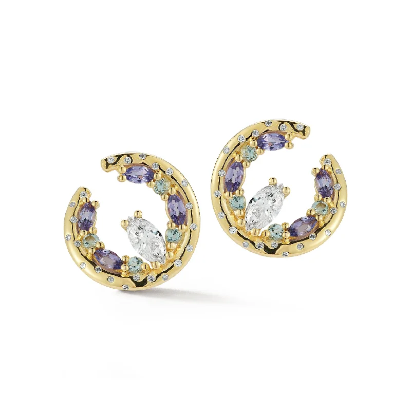 Best hoop earrings with gold for a luxurious and timeless look-Diamond, Tanzanite, and Topaz Crested Wave Hoops