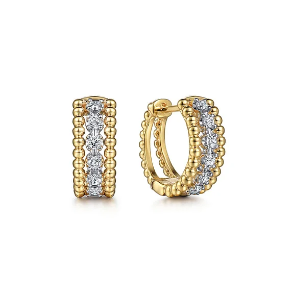 Hoop earrings with enamel stripes for a colorful and eye-catching design-Diamond Triple Row Huggie Hoops in 14K Two Tone Gold