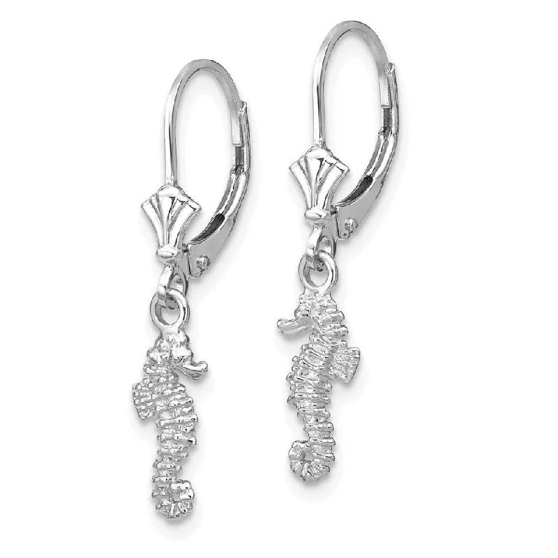 Hoop earrings with open designs for a modern, lighthearted vibe-Diamond2Deal 14K White Gold 3-D Seahorse Dangle Earrings (L- 29.15 mm)