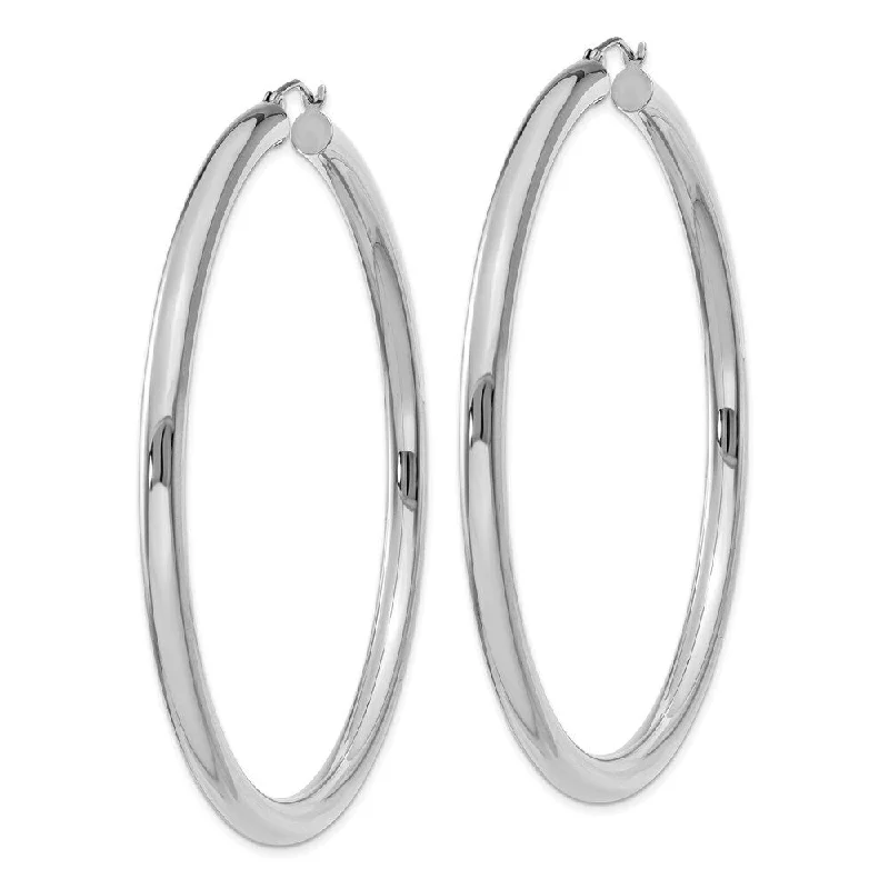 Hoop earrings with textured finishes for a vintage and classic style-Diamond2Deal 14K White Gold Lightweight Round Hoop Earrings (L-65 mm, W-4 mm)