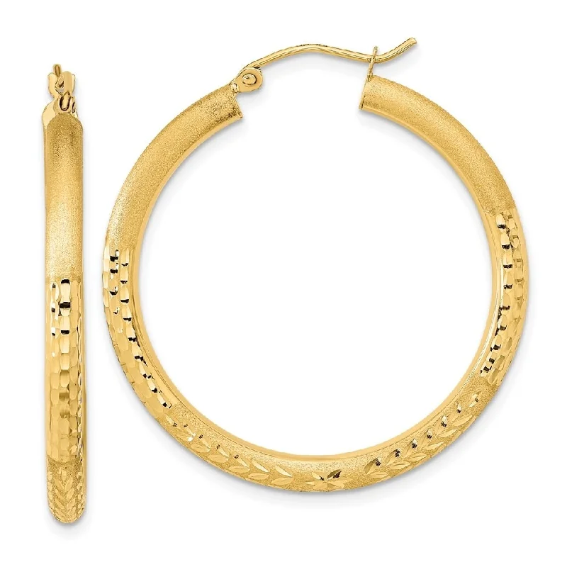 Hoop earrings with intricate designs for a unique and artistic appearance-Diamond2Deal 14K Yellow Gold Hoop Earrings (L-36.79 mm, W-35 mm, TH-3 mm)