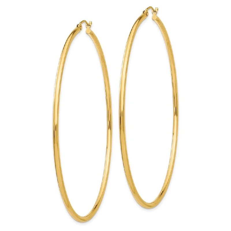 Hoop earrings with intricate designs for a unique and artistic appearance-Diamond2Deal 14K Yellow Gold Lightweight Hoop Earrings (L- 70 mm, W- 2 mm)