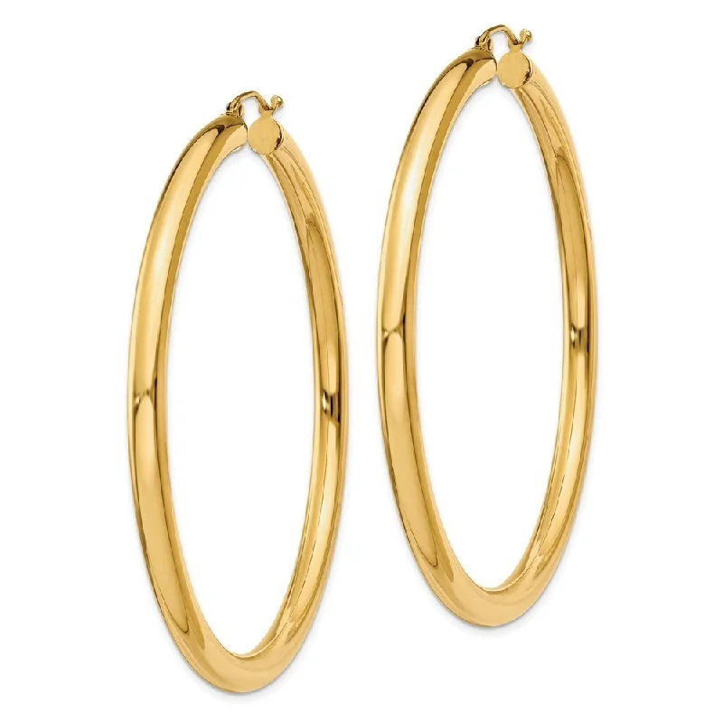 Hoop earrings with rhinestone-studded rims for a glamorous touch-Diamond2Deal 14K Yellow Gold Lightweight Round Hoop Earrings (L-60 mm, W-4 mm)