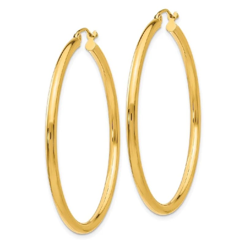 Hoop earrings with open designs for a modern, lighthearted vibe-Diamond2Deal 14K Yellow Gold Polished 2.5mm Lightweight Tube Hoop Earrings (L- 45 mm, W- 45 mm)