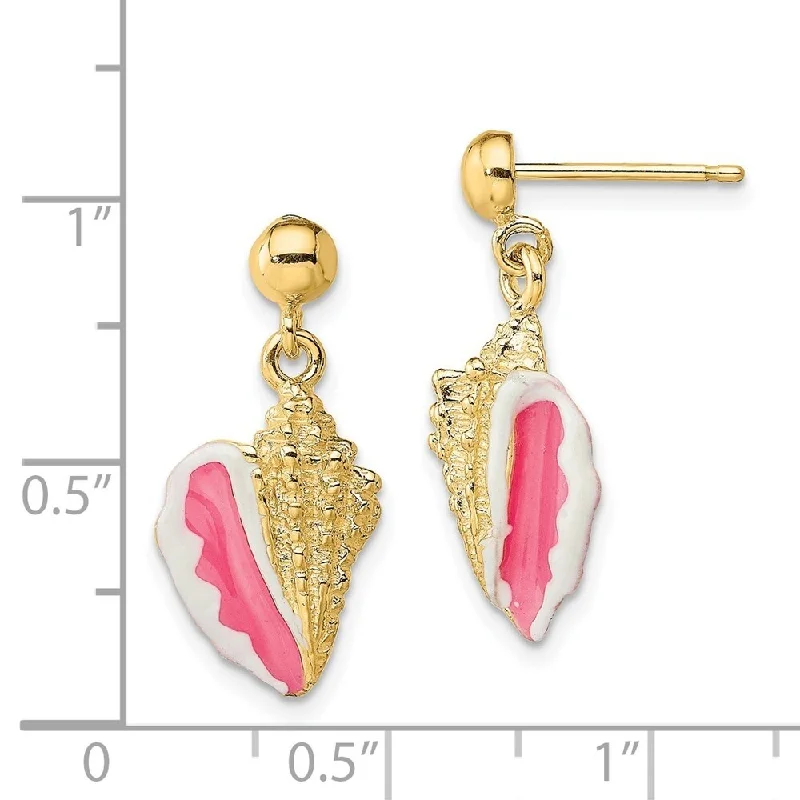 Hoop earrings with polished silver finish for a shiny, modern appeal-Diamond2Deal 14K Yellow Gold White and Pink Enamel Conch Shell Dangle Earrings (L-15.1 mm, W-10.7 mm)