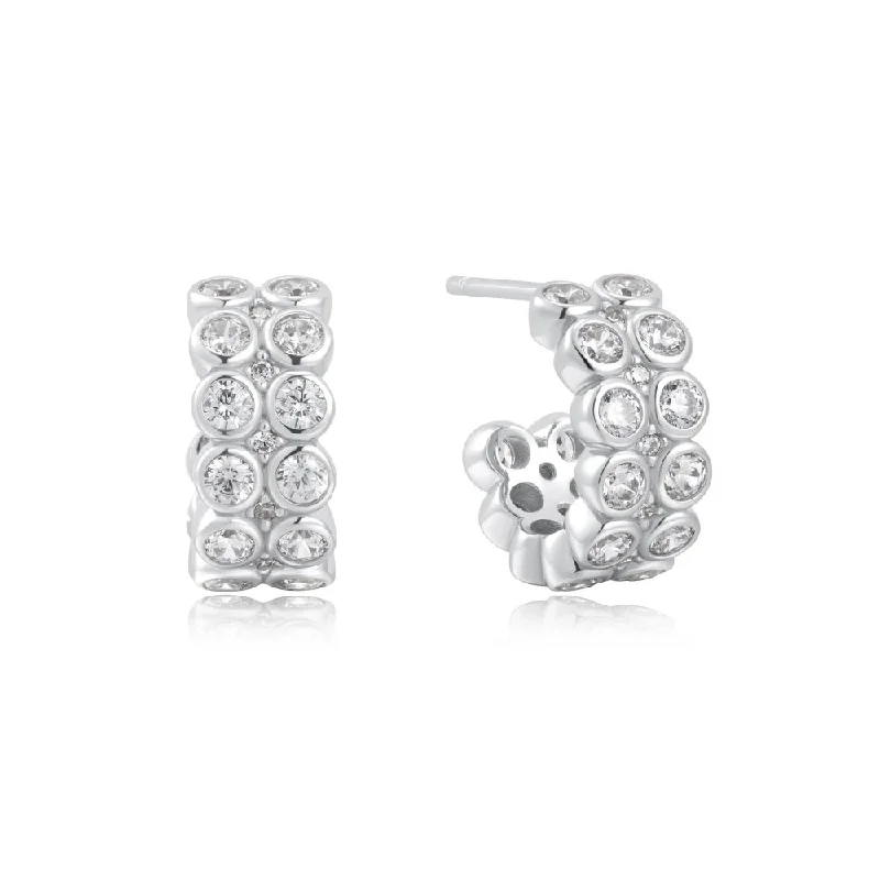 Hoop earrings with floral motifs for a feminine and nature-inspired look-Double Row Bezel Hoops in Sterling Silver