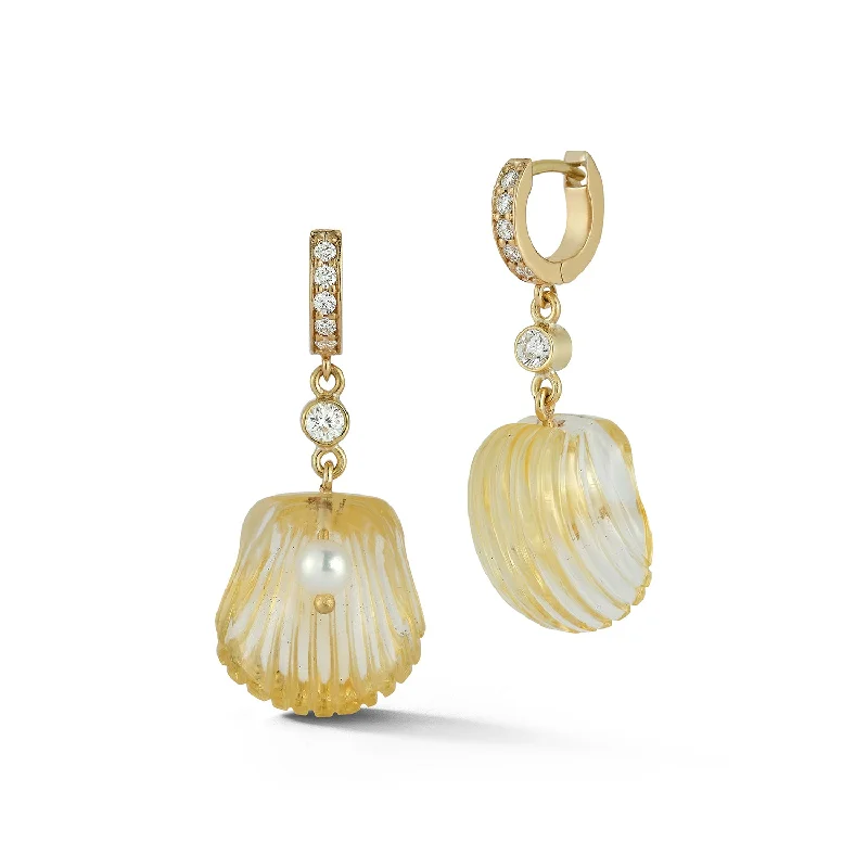 Best hoop earrings with floral designs for a feminine and delicate look-Dream Shell Huggies - Citrine