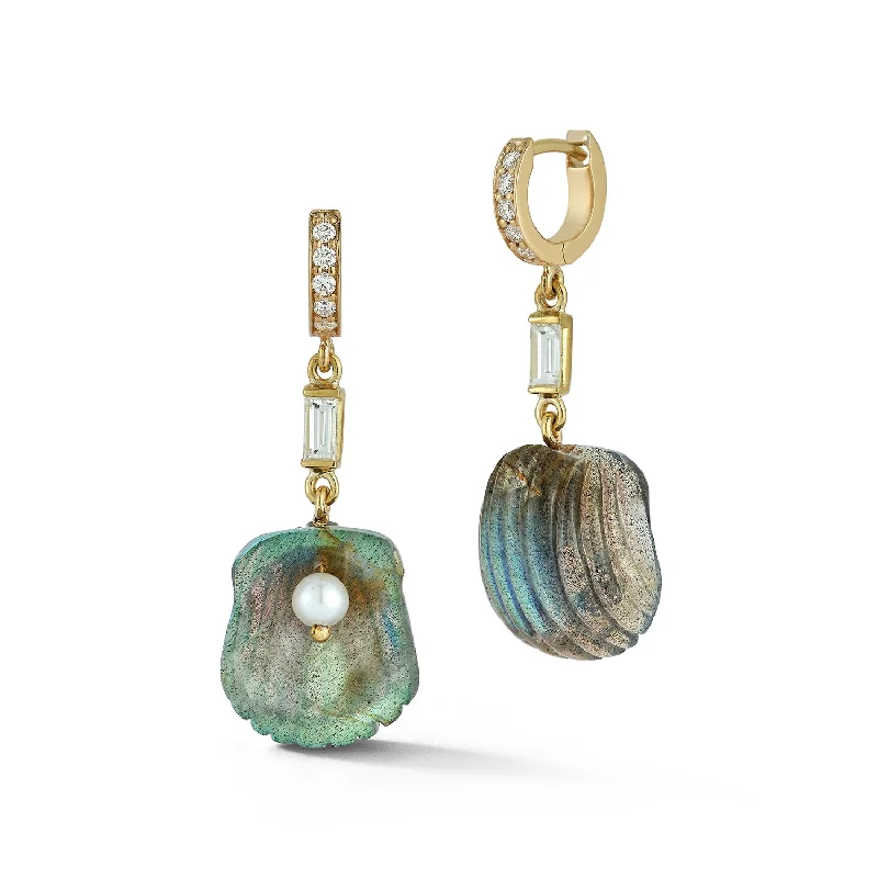 Hoop earrings with a chunky design for a bold and trendy statement-Dream Shell Huggies - Labradorite