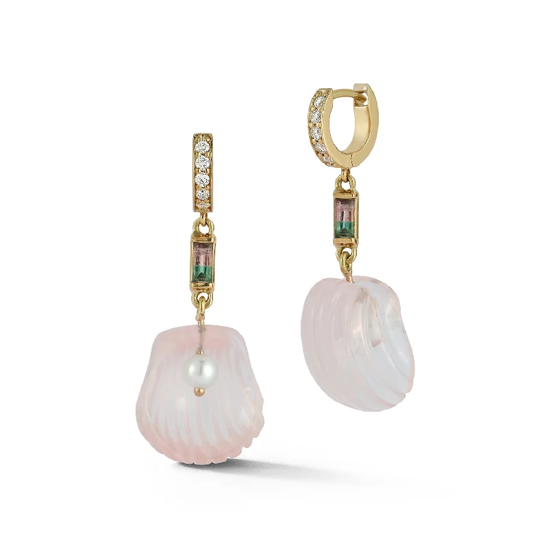 Best hoop earrings with cubic zirconia for a budget-friendly, dazzling look-Dream Shell Huggies - Rose Quartz and Watermelon Tourmaline