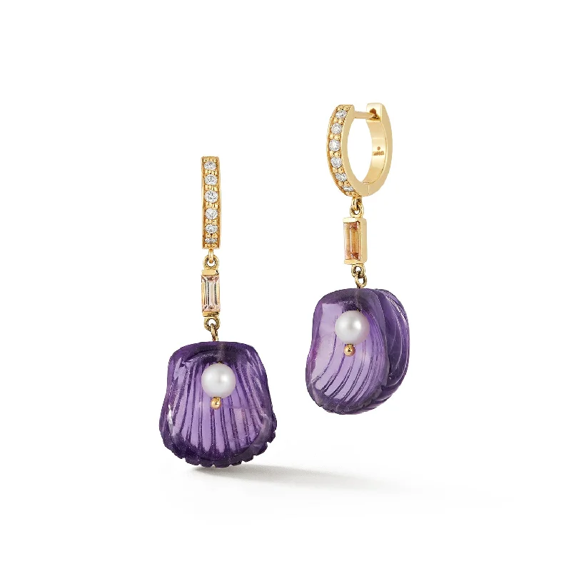 Best hoop earrings with stacked layers for a dimensional and bold look-Dream Shell Huggies- Amethyst