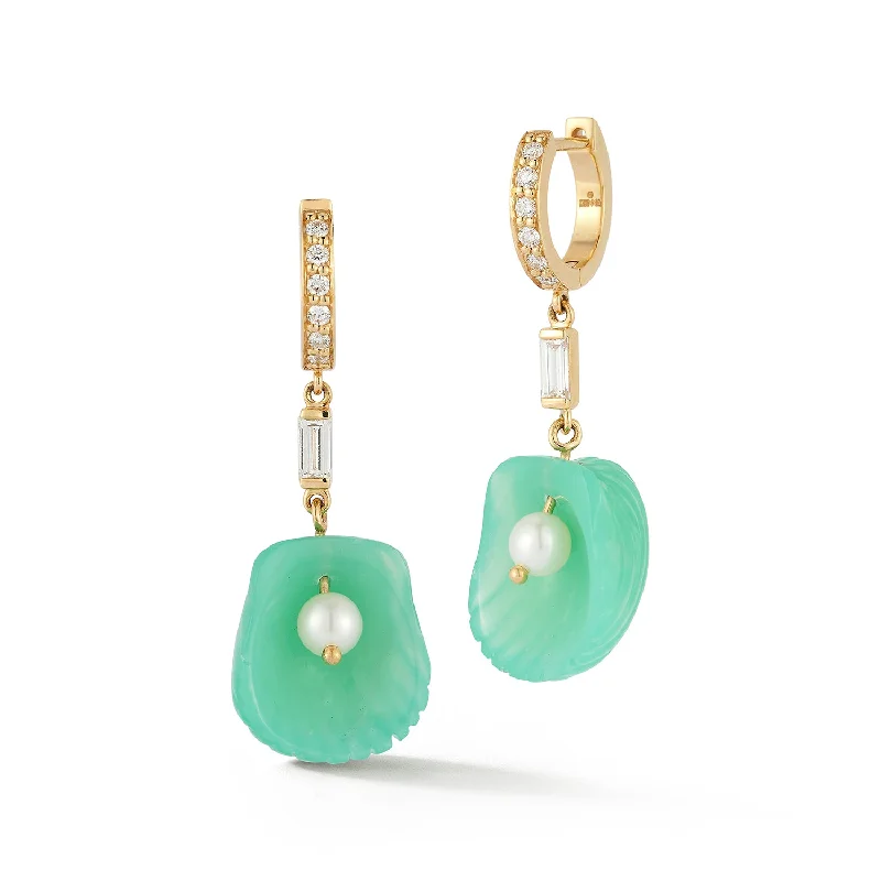 Best hoop earrings with smooth ceramic finishes for a polished, clean style-Dream Shell Huggies - Chrysoprase