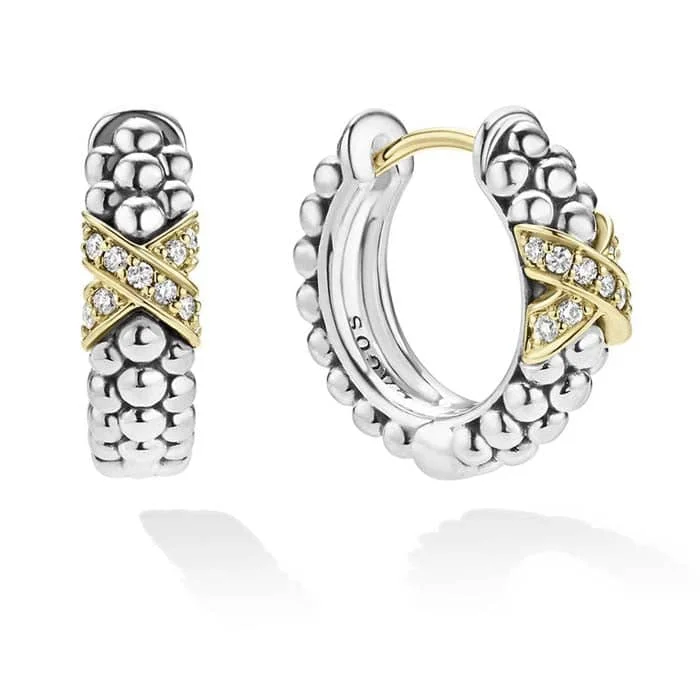 Hoop earrings with a chunky design for a bold and trendy statement-LAGOS Diamond Huggie Earrings in Sterling Silver and 18K Yellow Gold