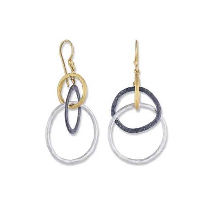 Best hoop earrings with geometric pendants for a modern, chic appeal-Lika Behar Kelly Triple Moving Circle Earrings in 24K Yellow Gold and Sterling Silver