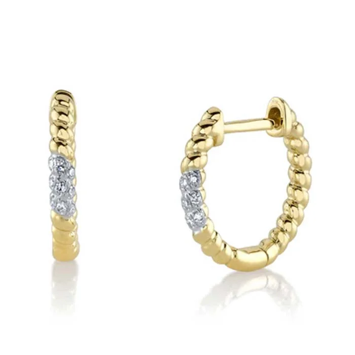 Best hoop earrings with enamel details for a colorful and modern look-Shy Creation .04CTW Diamond Huggies in 14K Yellow Gold