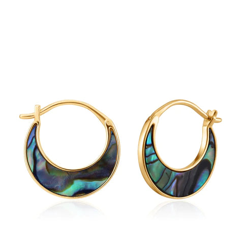 Hoop earrings with a matte black finish for a sleek, edgy vibe-Gold Tidal Abalone Crescent Earrings