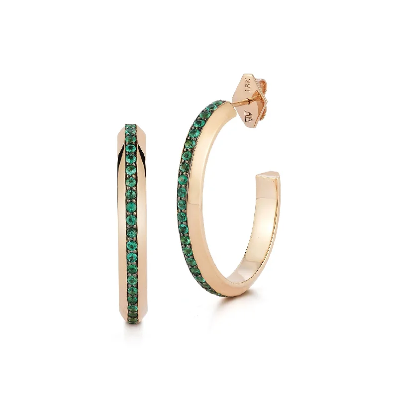 Best hoop earrings with intricate beaded details for a textured, stylish appearance-GRANT 18K AND GREEN EMERALD KNIFE EDGE HOOP EARRINGS