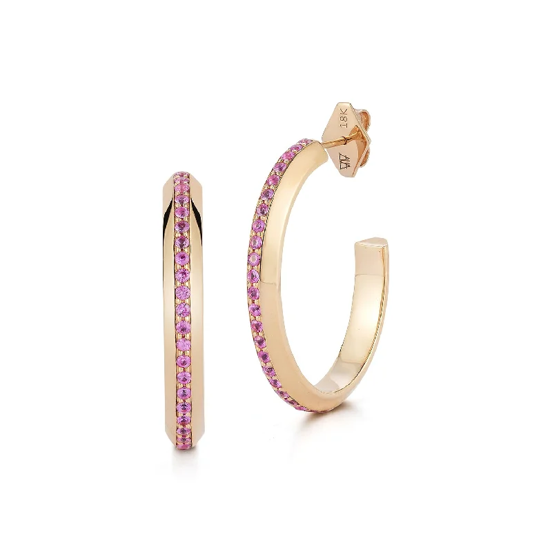 Hoop earrings with leather accents for a sleek and bold combination-GRANT 18K AND PINK SAPPHIRE KNIFE EDGE HOOP EARRINGS