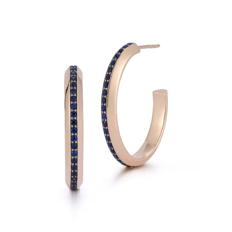 Best hoop earrings with geometric triangle shapes for a modern, chic design-GRANT 18K AND BLUE SAPPHIRE KNIFE EDGE HOOP EARRINGS