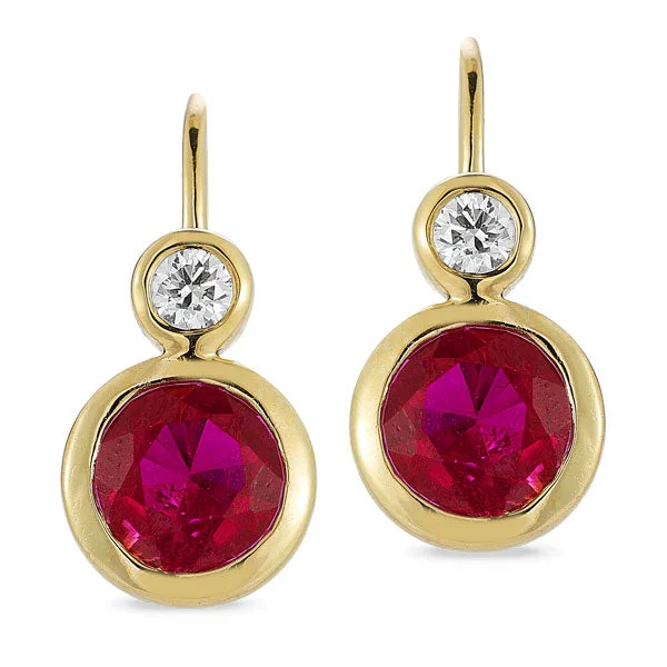 Best hoop earrings with marbled designs for a trendy and artistic effect-Grown Diamond & Ruby Earrings in 14K Yellow Gold