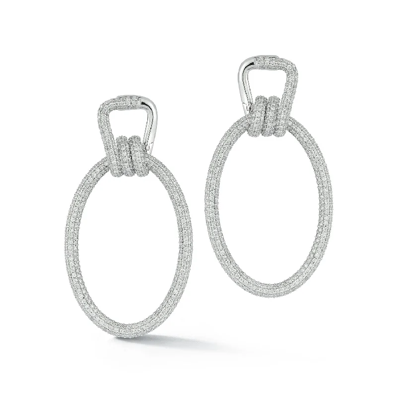 Best hoop earrings with vintage rhinestone embellishments for a retro-glam effect-HUXLEY 18K WHITE GOLD AND ALL DIAMOND ELONGATED COIL LINK EARRINGS