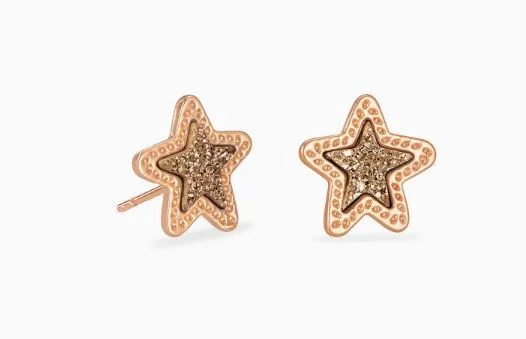 Best hoop earrings with geometric pendants for a modern, chic appeal-Jae Rose Gold Plated Star Earring Rose Drusy by Kendra Scott