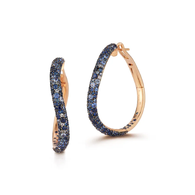 Best hoop earrings with twisted rope designs for a nautical-inspired style-JULIAN 18K GOLD AND BLUE SAPPHIRE CURVED HOOP EARRINGS