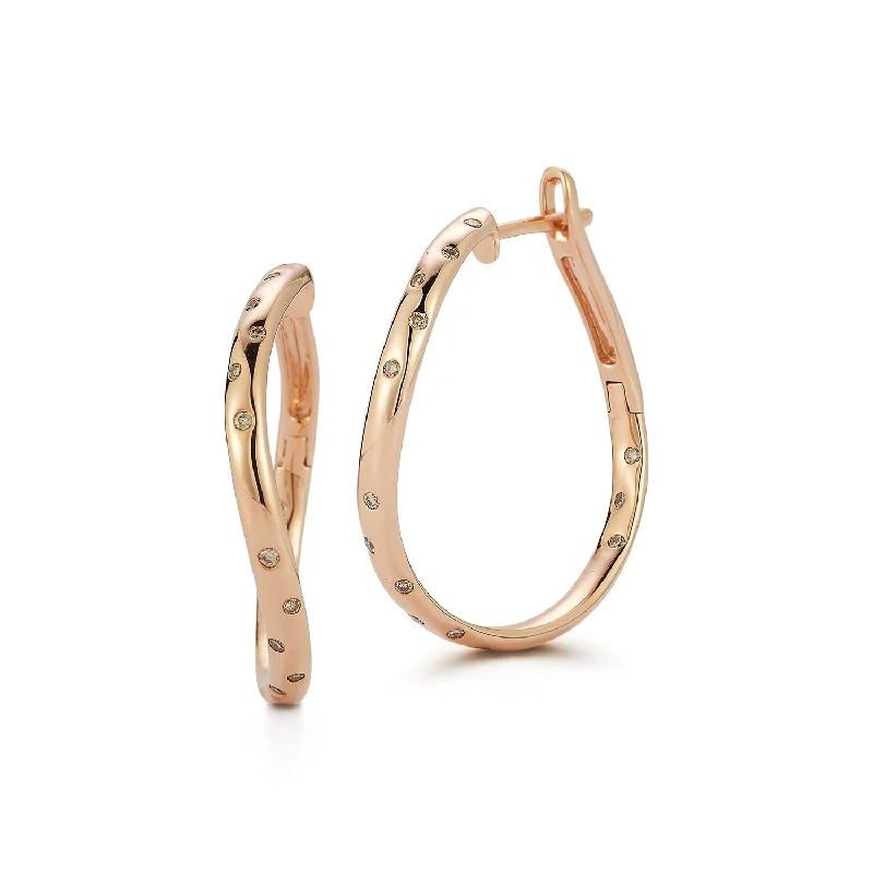 Best hoop earrings with textured silver for a rustic and organic finish-JULIAN 18K GOLD AND CHAMPAGNE DIAMONDS CURVED HOOP EARRINGS