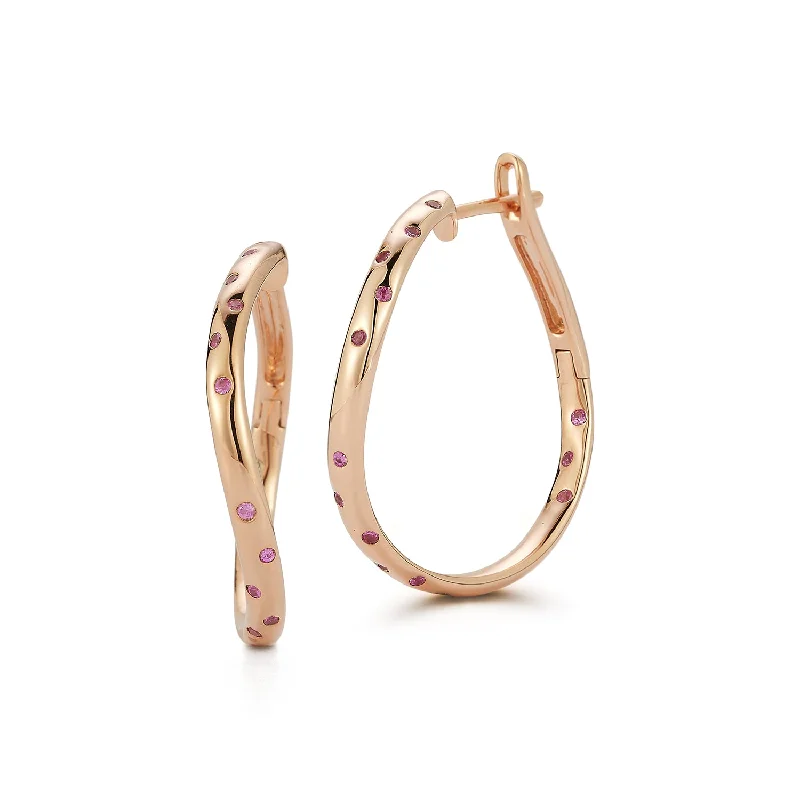 Best hoop earrings with hammered gold for a rustic yet elegant look-JULIAN 18K GOLD AND PINK SAPPHIRE CURVED HOOP EARRINGS