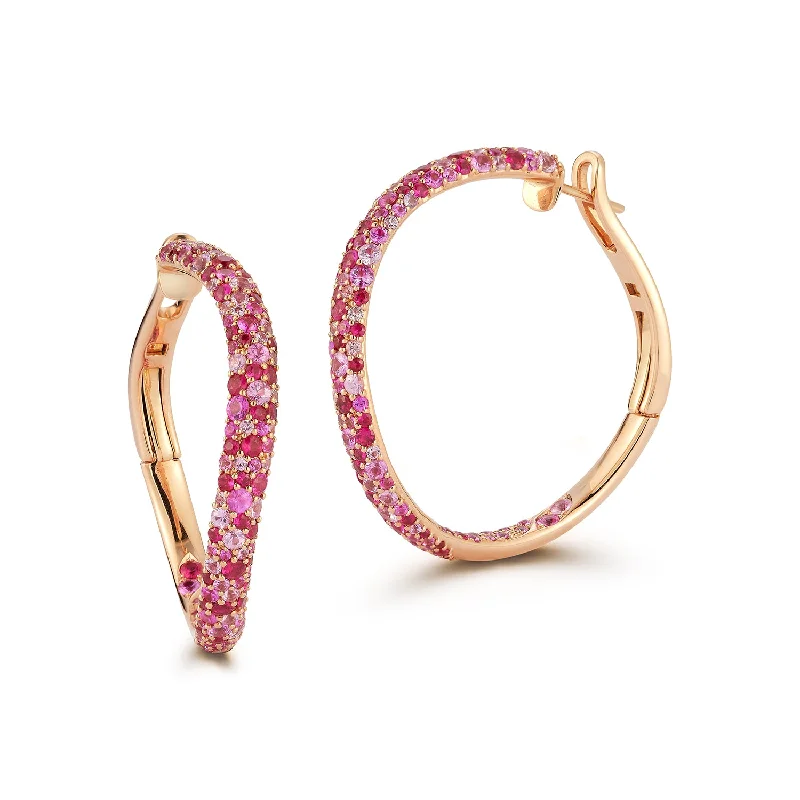 Hoop earrings with multi-tone finishes for a colorful and layered effect-JULIAN 18K GOLD AND PINK SAPPHIRE CURVED HOOP EARRINGS