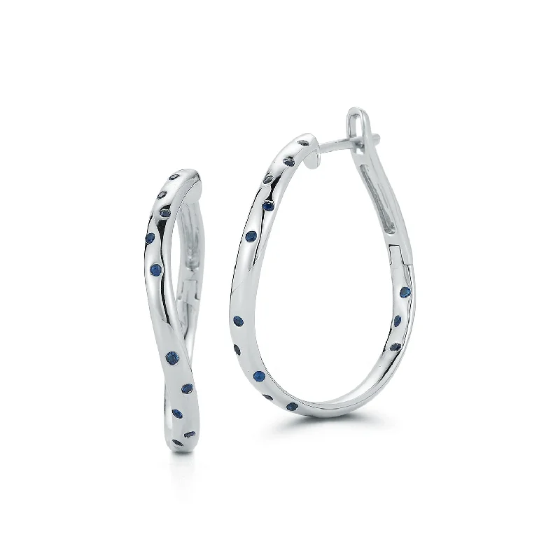 Hoop earrings with enamel stripes for a colorful and eye-catching design-JULIAN 18K WHITE GOLD AND BLUE SAPPHIRE CURVED HOOP EARRINGS