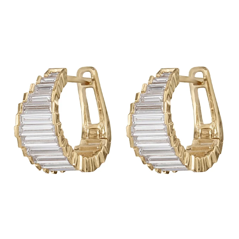 Best hoop earrings with satin ribbons for a soft, feminine appearance-Lab Grown Baguette Diamond Stepped Hoop Earrings