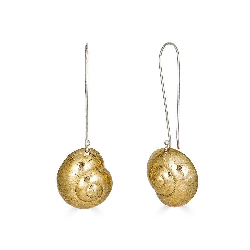 Best hoop earrings with geometric cuts for a sharp, modern appeal-Moon Snail Drops, Brass 2