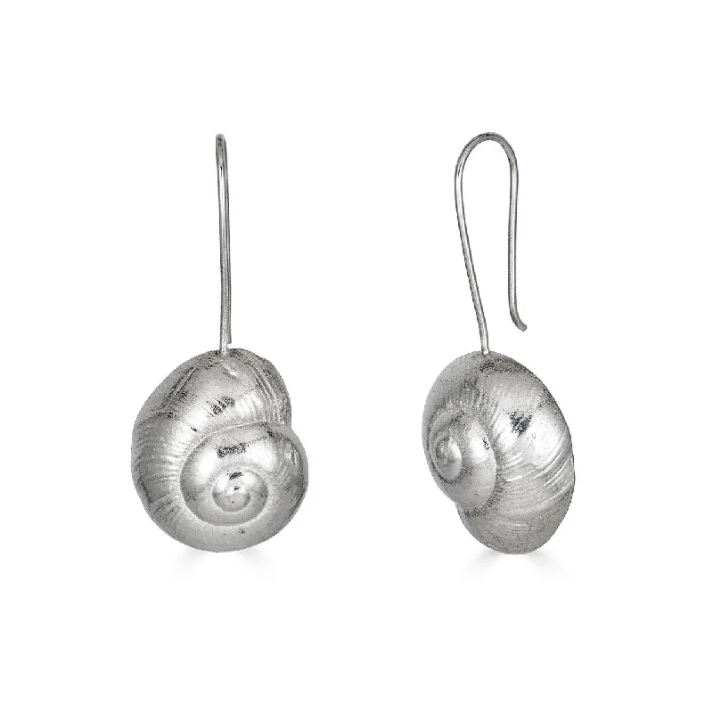 Hoop earrings with dangling charms for a playful and fun look-Moon Snail Earrings, Silver