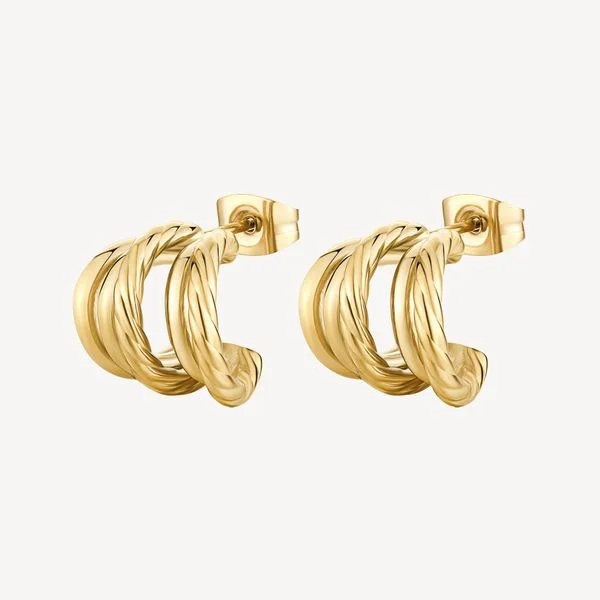 Hoop earrings with oversized pearl accents for a statement-making look-Mutli-Row Hoop Earrings in Gold Plated Stainless Steel