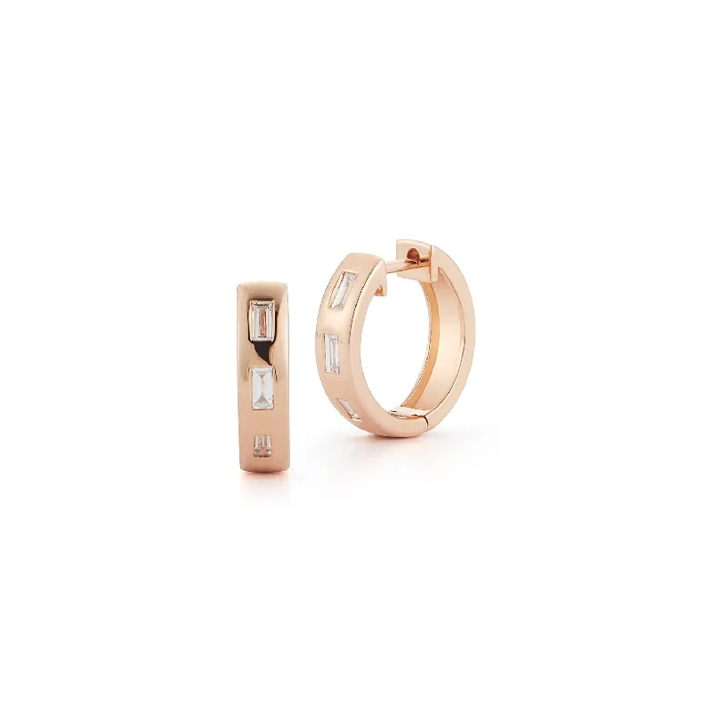 Best hoop earrings with Swarovski crystals for added sparkle and luxury-OTTOLINE 18K 3 BAGUETTE DIAMOND HUGGIE