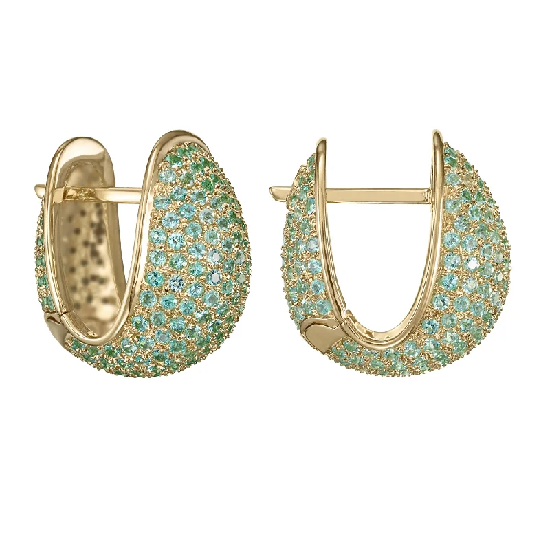 Hoop earrings with heart-shaped frames for a romantic and feminine look-Paraiba Tourmaline Pave Huggie Earrings