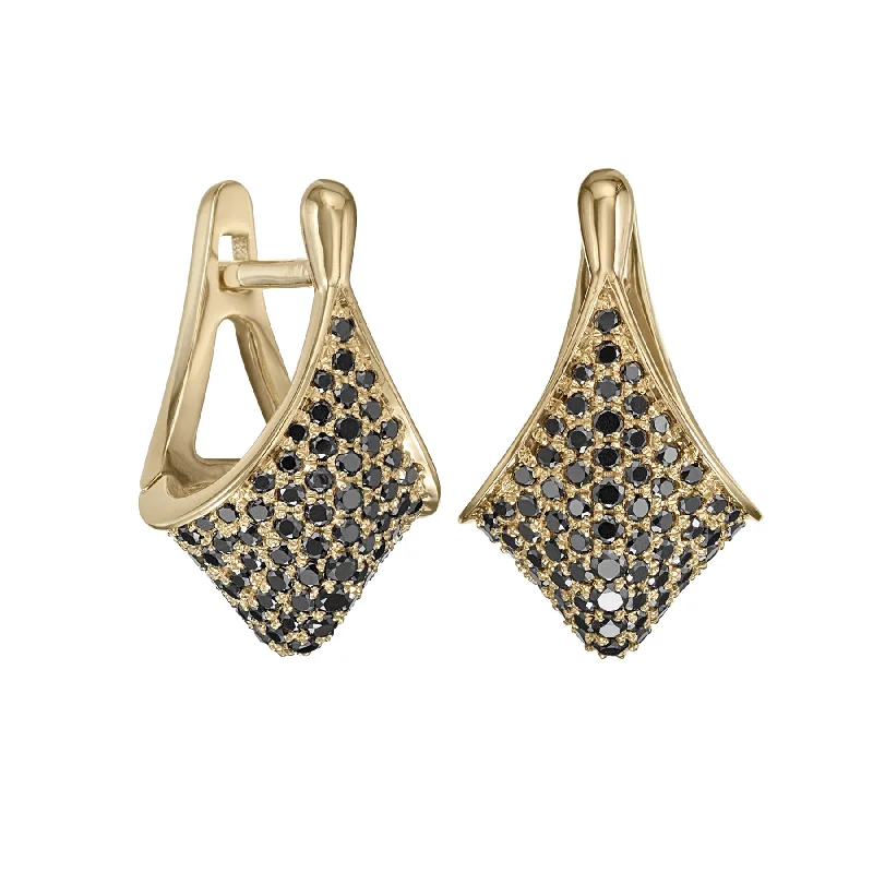 Hoop earrings with abstract wirework for an artistic, unique look-Pave Black Diamond Modern Huggie Earrings