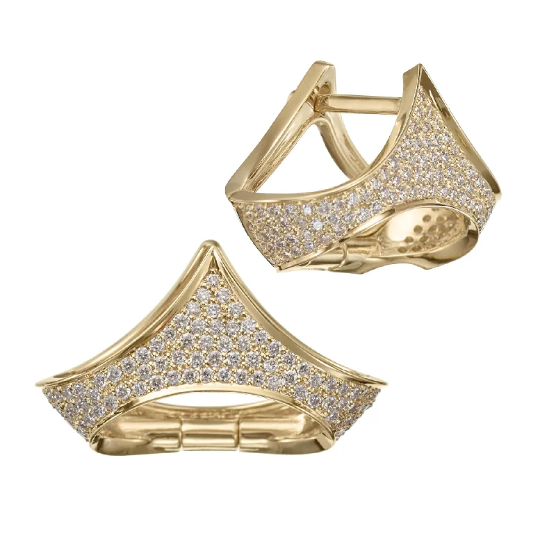 Hoop earrings with open designs for a modern, lighthearted vibe-Pave Diamond Tiara Huggie Earrings