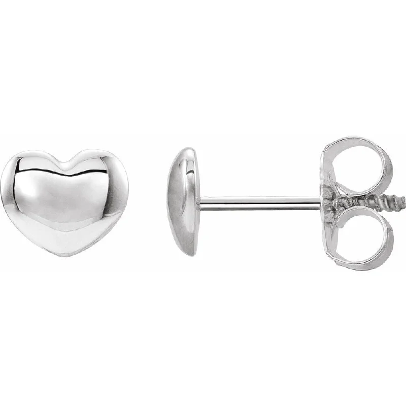 Hoop earrings with tortoiseshell designs for a chic and classic style-Platinum 5.9x5.4 mm Youth Puffed Heart Stud Earring for Women