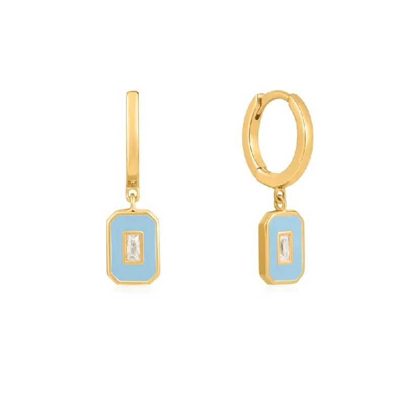 Best hoop earrings with gold for a luxurious and timeless look-Powder Blue Enamel Emblem Hoops