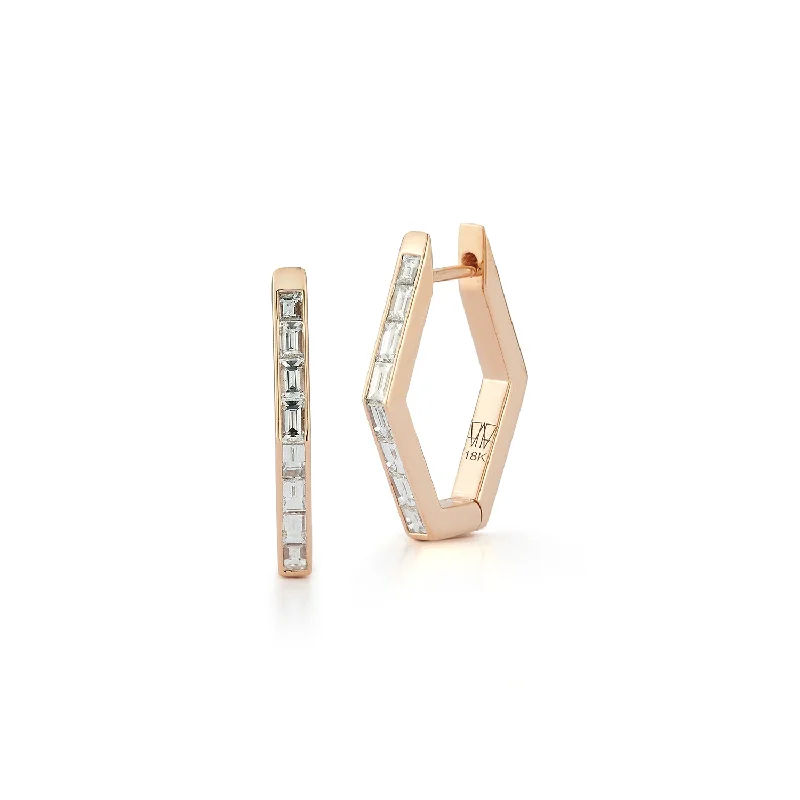 Best hoop earrings with asymmetrical designs for a fashion-forward, avant-garde look-QUENTIN 18K BAGUETTE DIAMOND HEXAGON HOOP EARRINGS