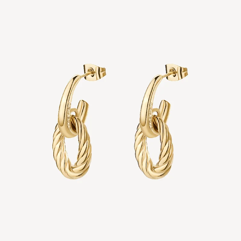 Best hoop earrings with asymmetrical designs for a fashion-forward, avant-garde look-Rope Drop Hoop Earrings in Gold Plated Stainless Steel