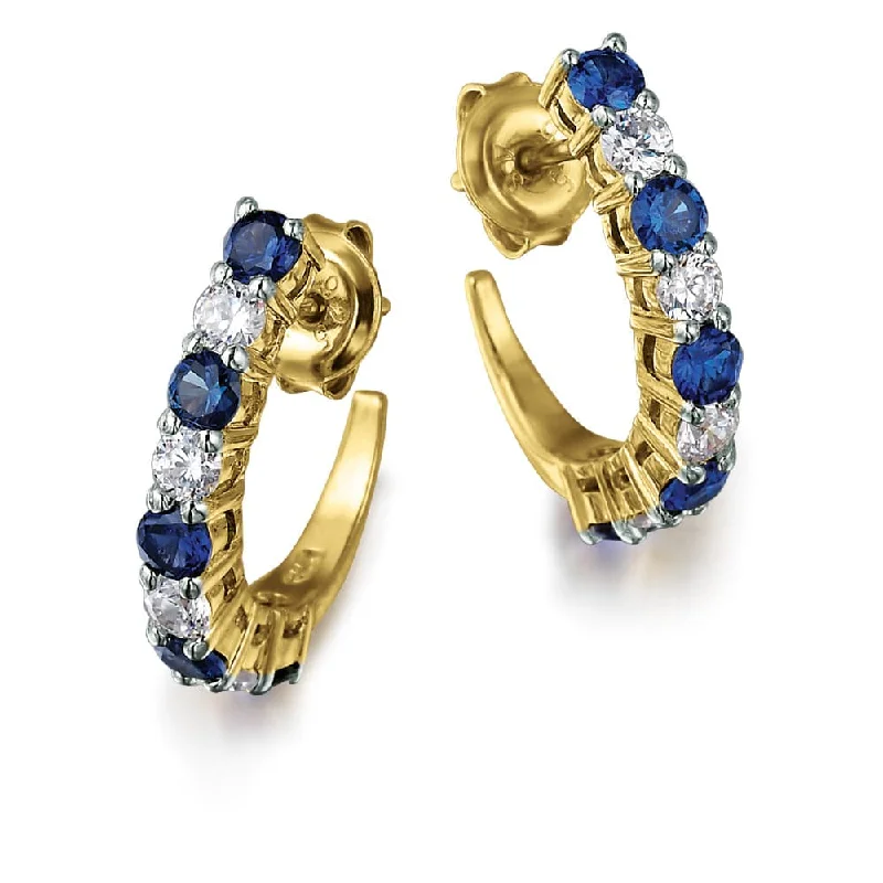 Hoop earrings with resin accents for a bold and colorful design-Tru-Sapphire Crescent Earrings