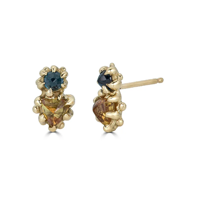 Hoop earrings with satin finishes for a smooth and elegant appearance-Sapphire Duo Stud, 14k