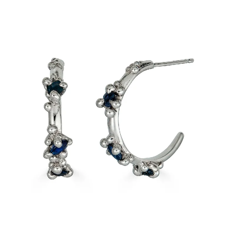 Hoop earrings with resin accents for a bold and colorful design-Sapphire Froth Hoops, Silver