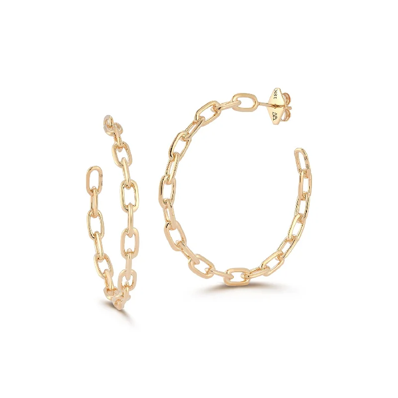 Best hoop earrings with minimalist designs for a clean and modern aesthetic-SAXON 1.75" 18K GOLD CHAIN LINK HOOP EARRING