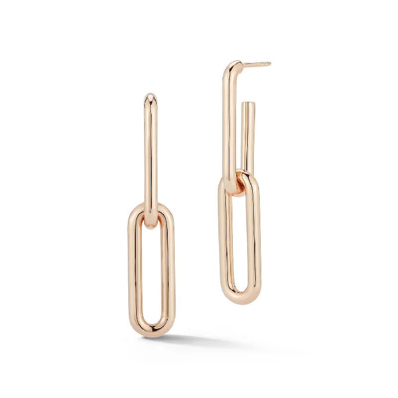 Stylish hoop earrings with diamond accents for an elegant and sparkling effect-SAXON 18K GOLD 2 DROP ELONGATED LINK EARRING